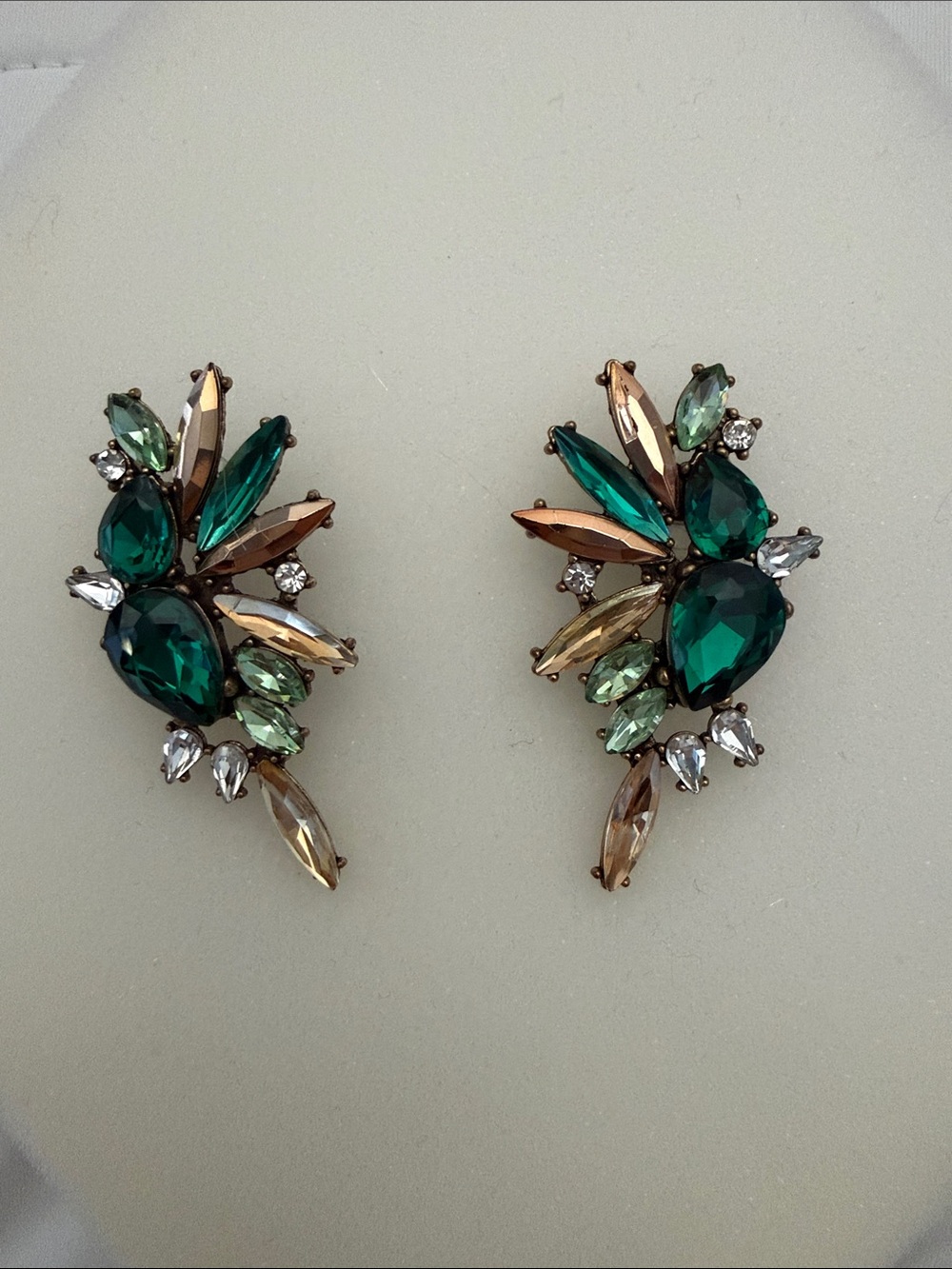 Green Crystal Leaf Cluster Earrings - Women Jewelry